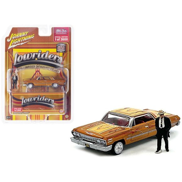 1963 CHEVROLET IMPALA LOWRIDER ORANGE W/FIGURE 1/64 BY JOHNNY LIGHTNING JLCP7459 - Picture 1 of 1